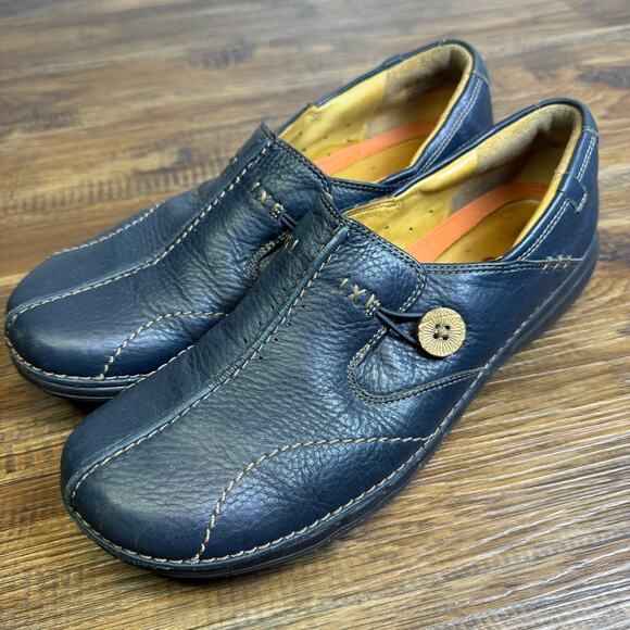 Clarks Unstructured size 10 Un Loop blue leather loafers slip on comfort - Picture 7 of 11